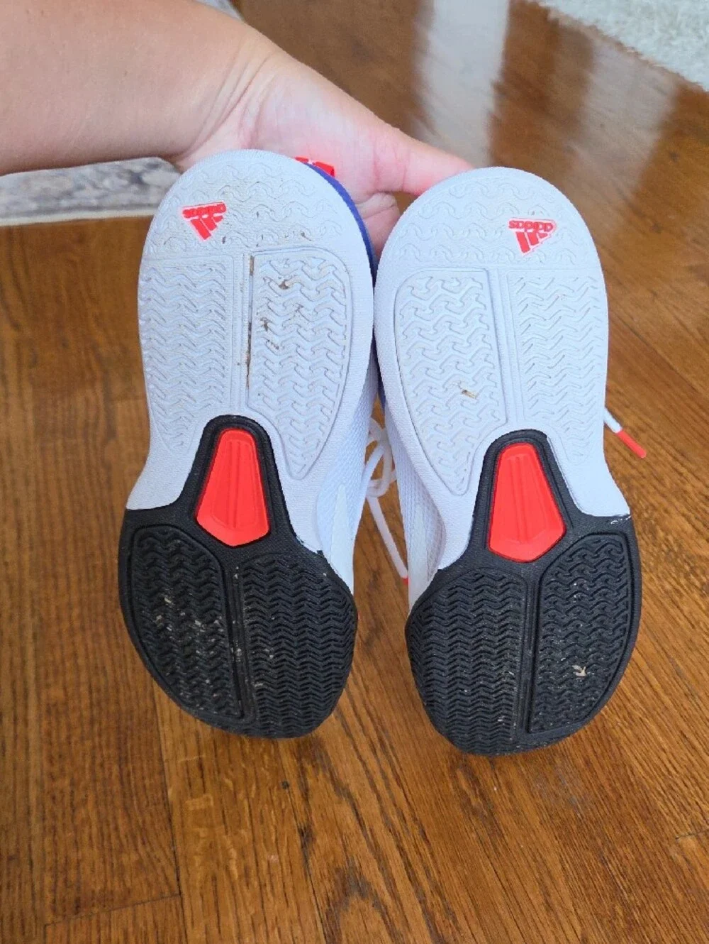 Adidas Kids White Sneakers with Blue and Black Accents